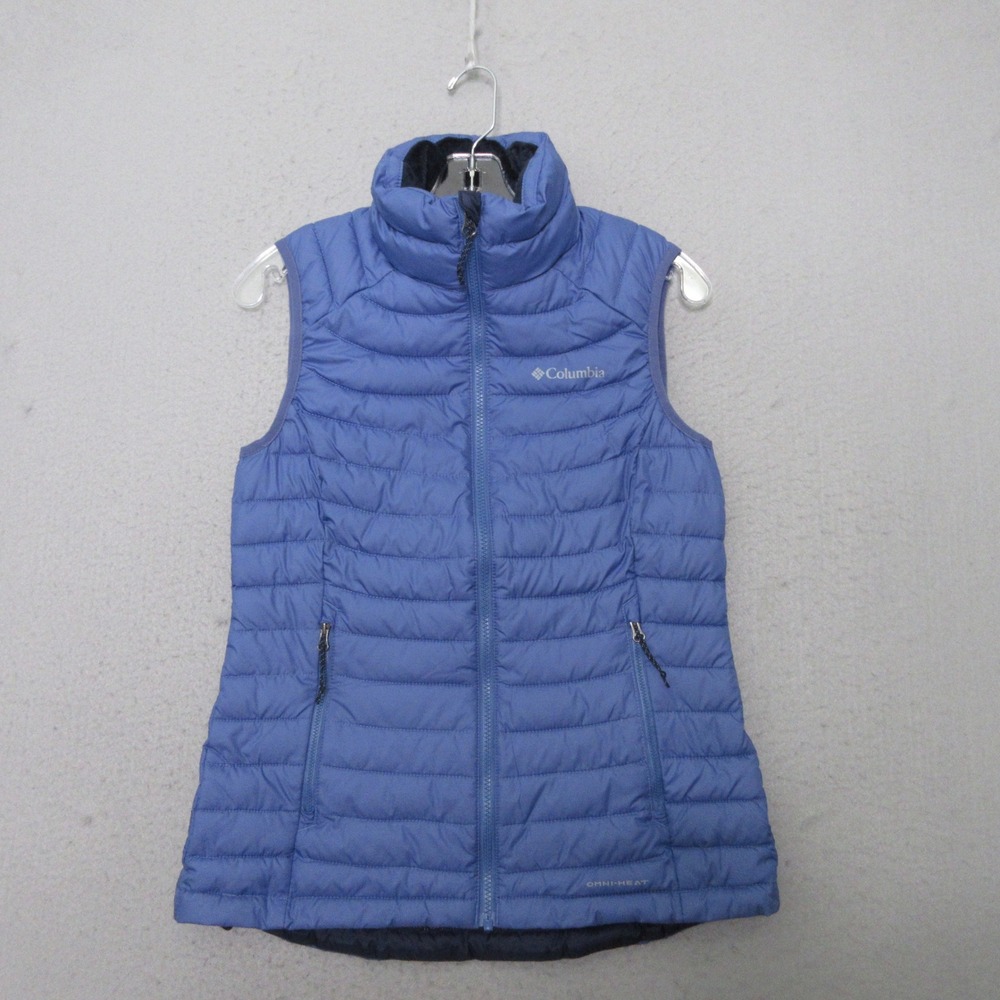 Columbia Vest Small Blue Lite Omni-Heat Puffer Blue Quilted Outdoor Full Zip